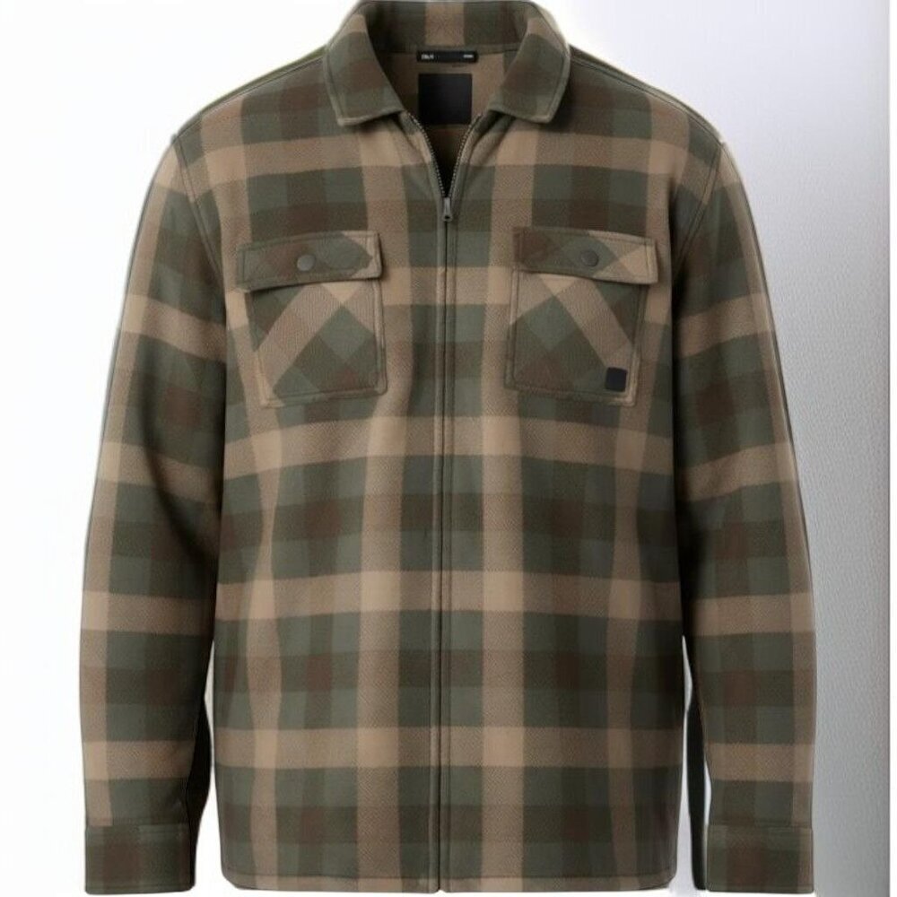 Voyager Mens Full Zip Lined Shirt Jacket Green Plaid XL Warm Outerwear NEW